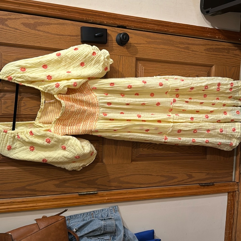 Free people Dahlia embroidered maxi dress, yellow and pink floral, XL